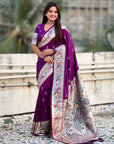 Purple Soft Paithani Silk with Silver Zari Woven Saree