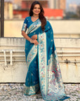 Rama Blue Soft Paithani Silk with Silver Zari Woven Saree