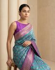 Sky Blue Soft Ikkat Patola Silk Geometric Ikkat Weaves Saree