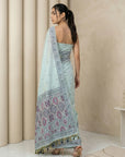 Sky Blue Soft Muga Cotton with Handblock Kalamakri Pattern Saree