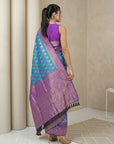 Sky Blue Soft Ikkat Patola Silk Geometric Ikkat Weaves Saree