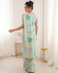Sky Blue Premium Soft Linen Cotton with Lotus & Leafs Pattern Saree