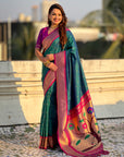 Peacock Blue Paithani Silk with Kadiyal Border Saree