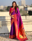 Purple(Red Tone) Paithani Silk with Kadiyal Border Saree