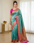 Sky Blue Premium Soft Bamboo Tissue Paithani Silk Saree