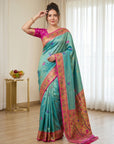 Sky Blue Premium Soft Bamboo Tissue Paithani Silk Saree