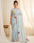 Sky Blue Premium Tissue Silk Saree with Multi Threadwork