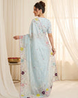 Sky Blue Premium Tissue Silk Saree with Multi Threadwork
