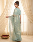 Sky Blue Organza Silk Saree with Sequins Embroidery Work Saree
