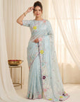 Sky Blue Premium Tissue Silk Saree with Multi Threadwork