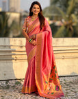 Baby Pink Tissue Paithani Silk Zari Woven Brocade Saree