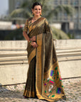 Bottle Green Tissue Paithani Silk Zari Woven Brocade Saree