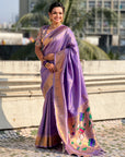 Lavender Tissue Paithani Silk Zari Woven Brocade Saree