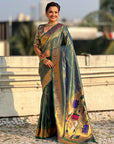 Peacock Blue Tissue Paithani Silk Zari Woven Brocade Saree