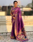Purple Tissue Paithani Silk Zari Woven Brocade Saree