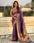 Violet Tissue Paithani Silk Zari Woven Brocade Saree