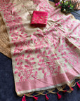 Pink Premium Soft Matka Cotton with Jamdani Concept Saree