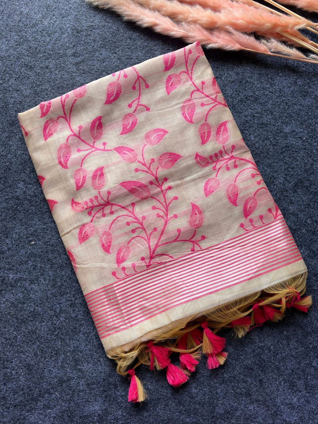 Pink Premium Soft Matka Cotton with Jamdani Concept Saree