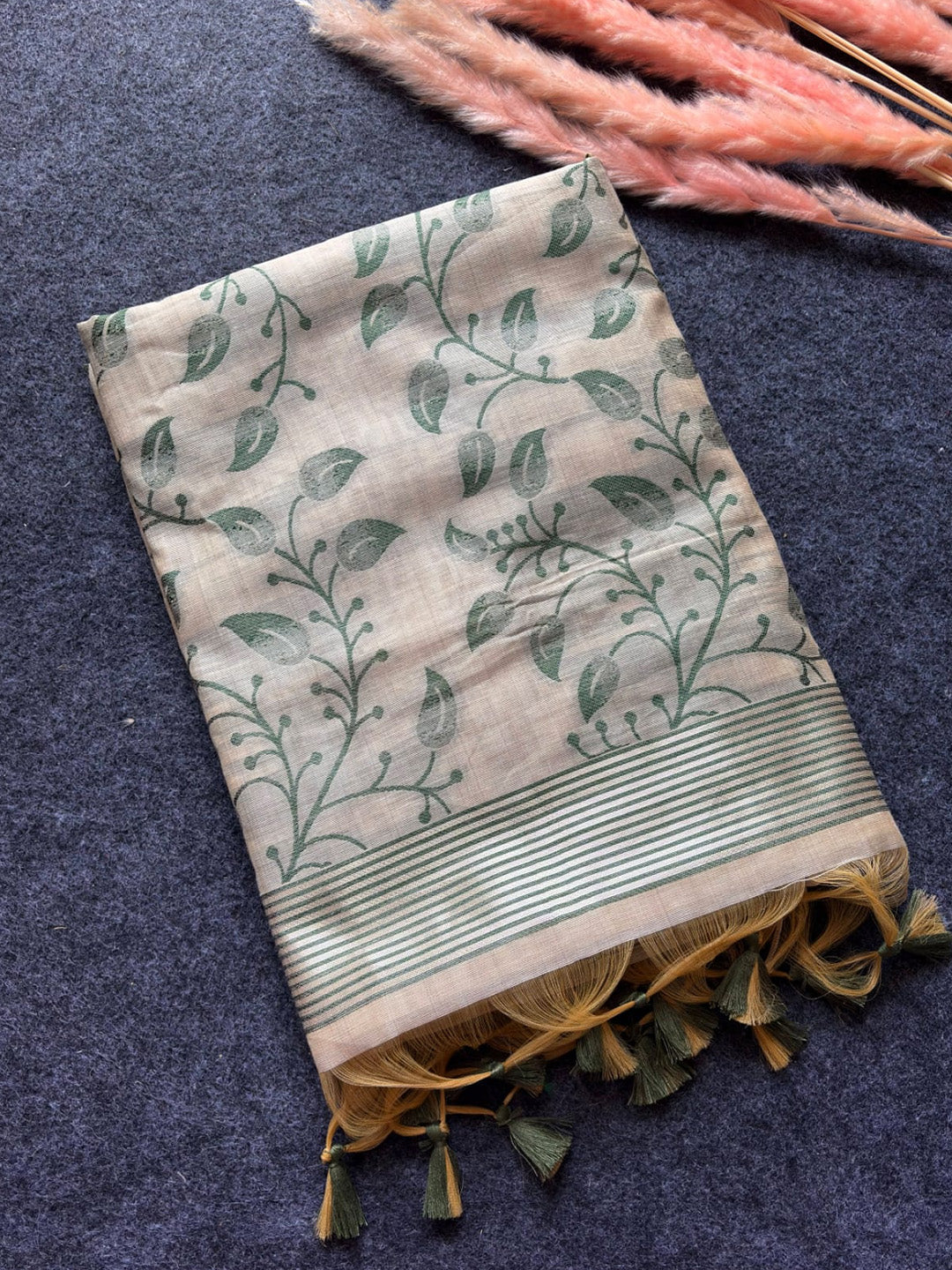 Green Premium Soft Matka Cotton with Jamdani Concept Saree