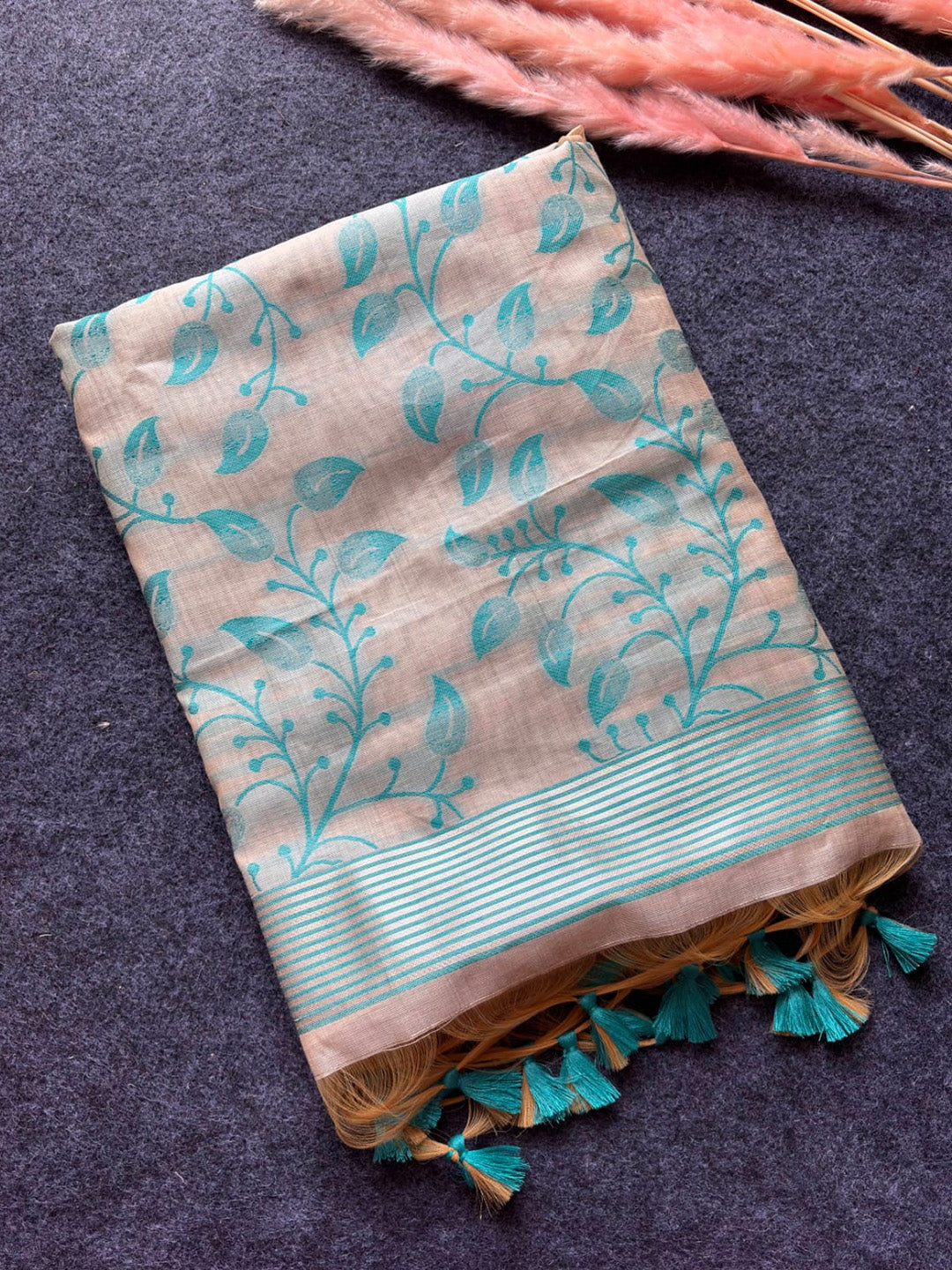 Sky Blue Premium Soft Matka Cotton with Jamdani Concept Saree