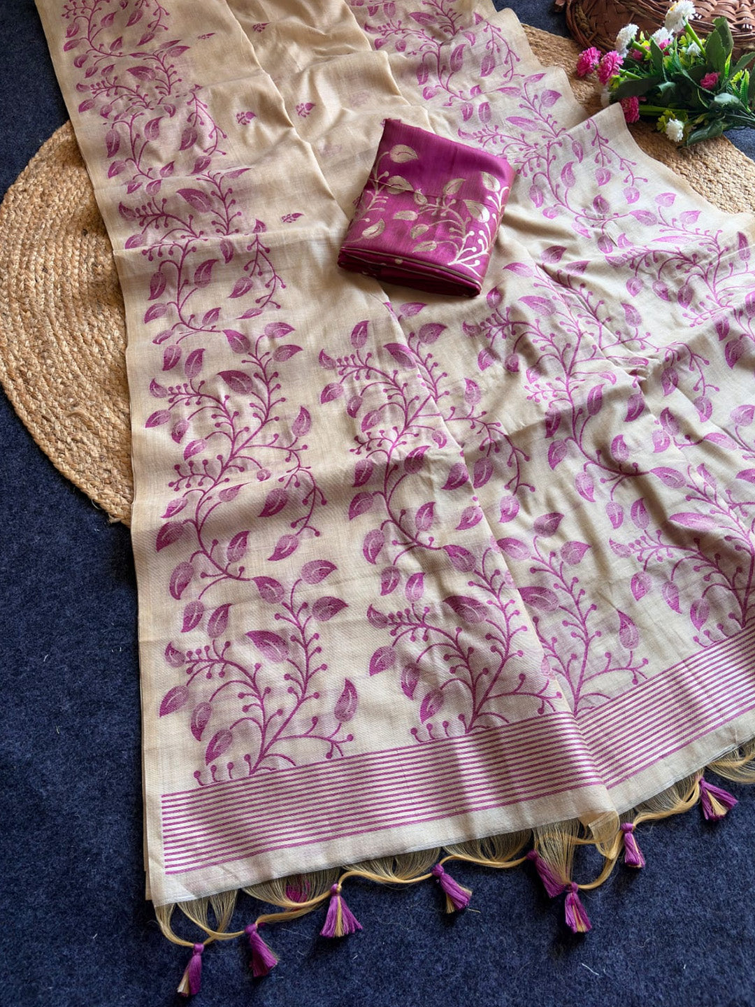 Magenta Premium Soft Matka Cotton with Jamdani Concept Saree