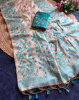 Sky Blue Premium Soft Matka Cotton with Jamdani Concept Saree
