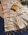 Yelllow Premium Soft Matka Cotton with Jamdani Concept Saree