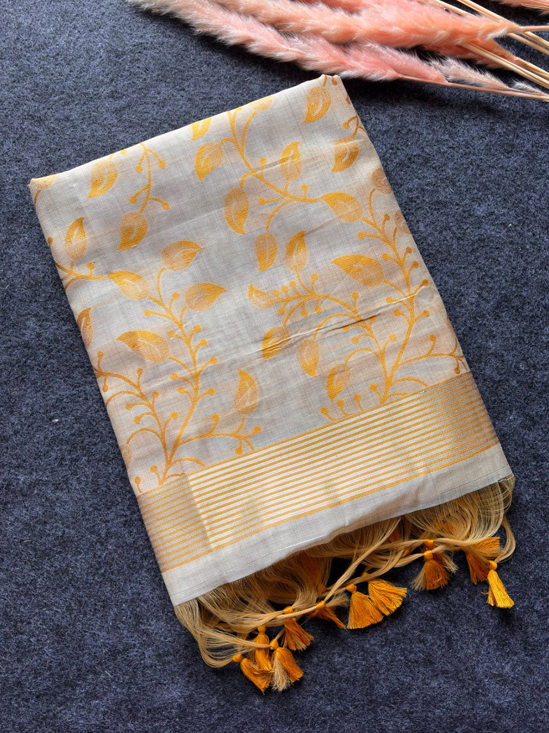 Yelllow Premium Soft Matka Cotton with Jamdani Concept Saree