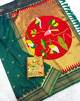 Peacock Blue Traditional Gadwal Inspired Paithani Silk Saree