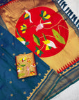 Rama Blue Traditional Gadwal Inspired Paithani Silk Saree