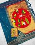 Rama Blue Traditional Gadwal Inspired Paithani Silk Saree