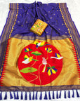 Violet Traditional Gadwal Inspired Paithani Silk Saree