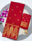 Red Soft Unique Leaf Concept Silk Saree