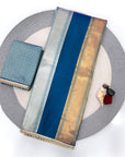 Rama Blue Pink Soft Patta Concept Silk Saree with Fancy Lace work