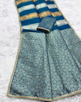 Rama Blue Pink Soft Patta Concept Silk Saree with Fancy Lace work