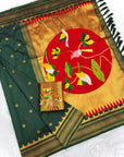 Bottle Green Traditional Gadwal Inspired Paithani Silk Saree