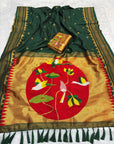 Bottle Green Traditional Gadwal Inspired Paithani Silk Saree