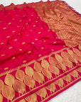Rani Pink Soft Unique Leaf Concept Silk Saree