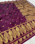 Wine Soft Unique Leaf Concept Silk Saree