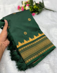 Bottle Green Traditional Gadwal Inspired Paithani Silk Saree