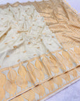 Cream Soft Unique Leaf Concept Silk Saree