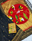 Black Traditional Gadwal Inspired Paithani Silk Saree