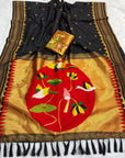 Black Traditional Gadwal Inspired Paithani Silk Saree