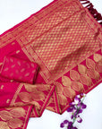 Rani Pink Soft Unique Leaf Concept Silk Saree