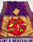 Dark Purple Traditional Gadwal Inspired Paithani Silk Saree