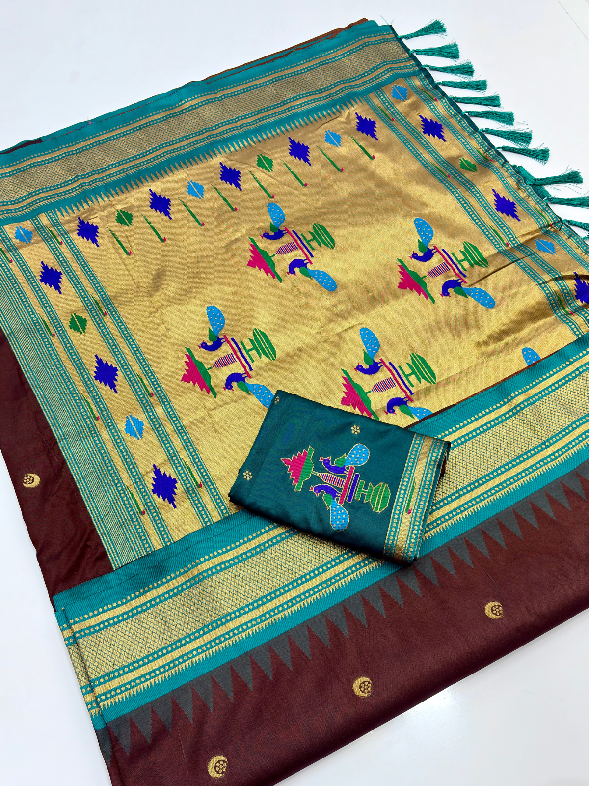 Coffee Premium Traditional Maharani Paithani Silk Saree