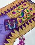 Lavender Vidya Balan Inspired Muniya Temple Paithani Silk Saree