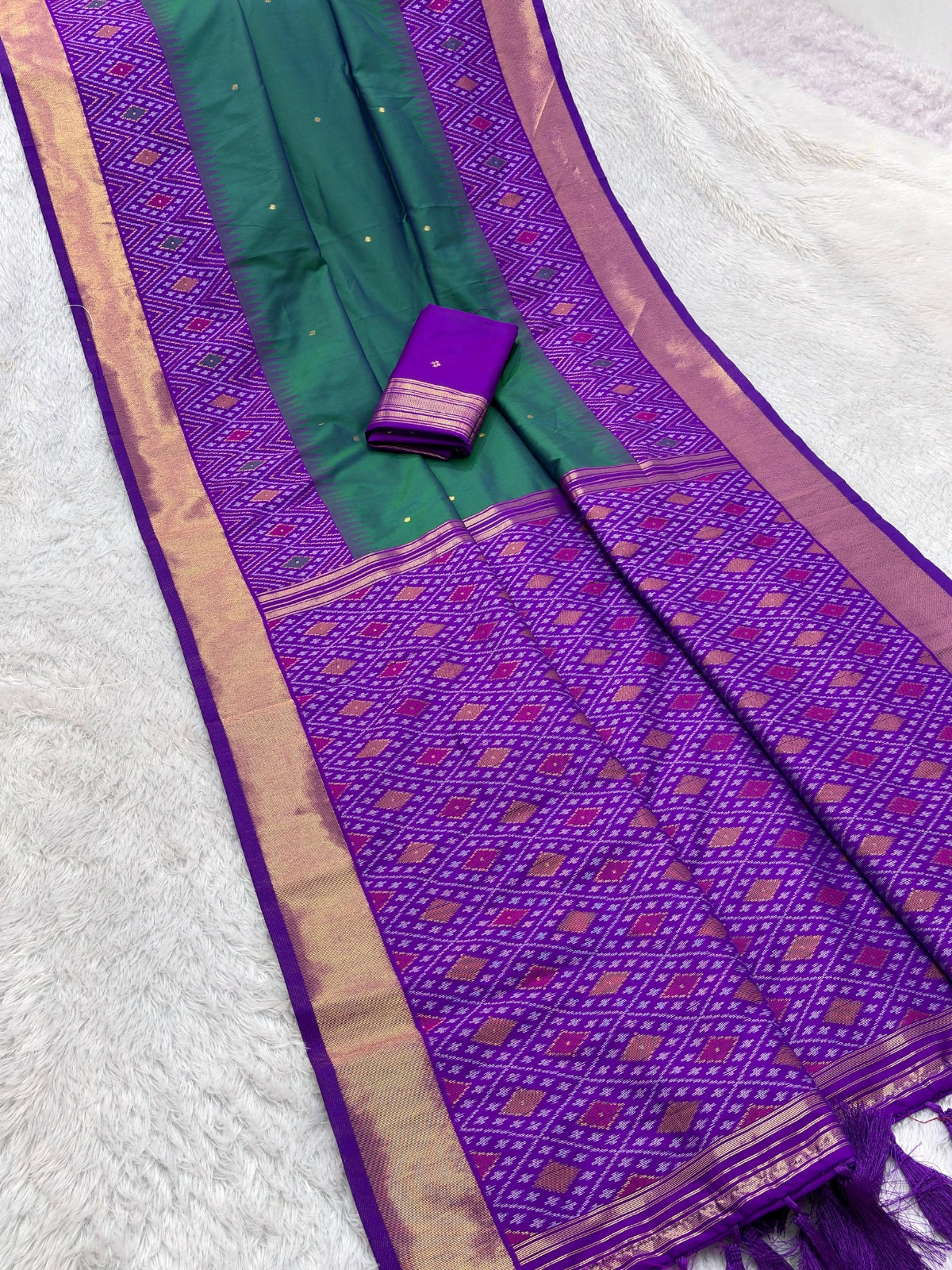 Peacock Blue Soft Ikkat Pochampally Patola Silk Zari Woven Saree