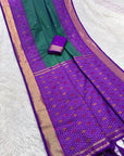 Peacock Blue Soft Ikkat Pochampally Patola Silk Zari Woven Saree