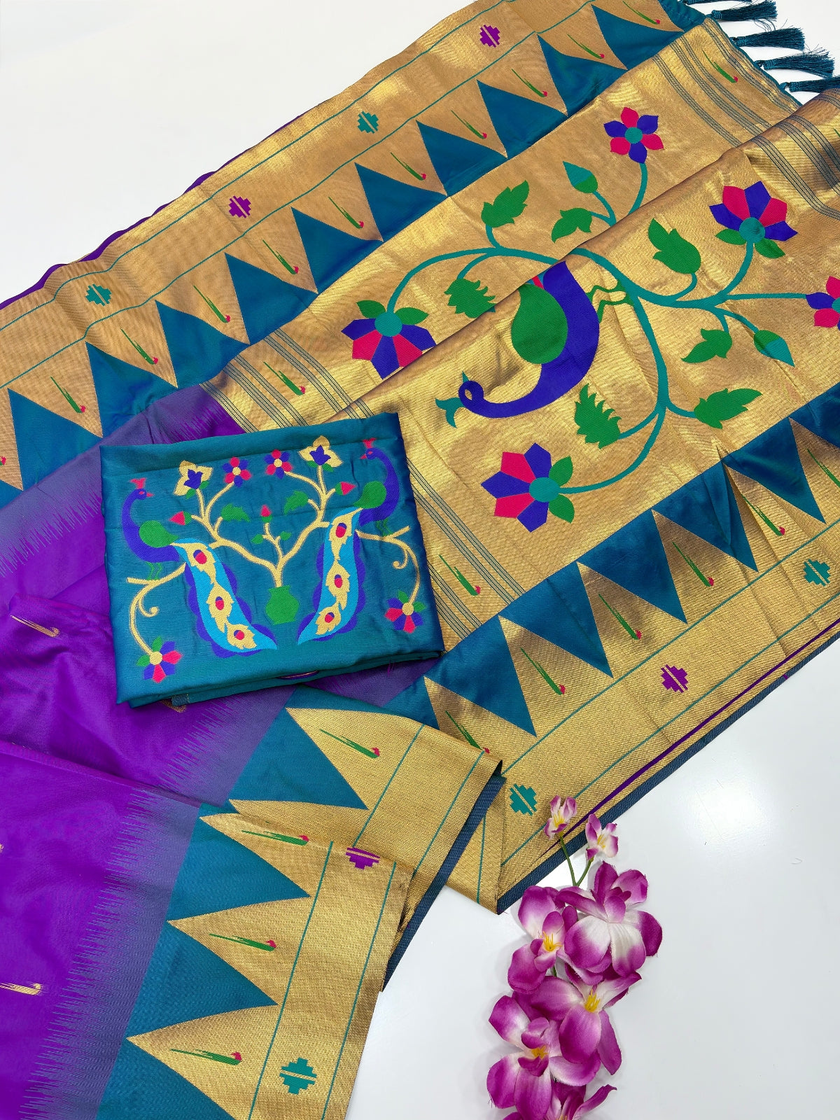 Purple Vidya Balan Inspired Muniya Temple Paithani Silk Saree